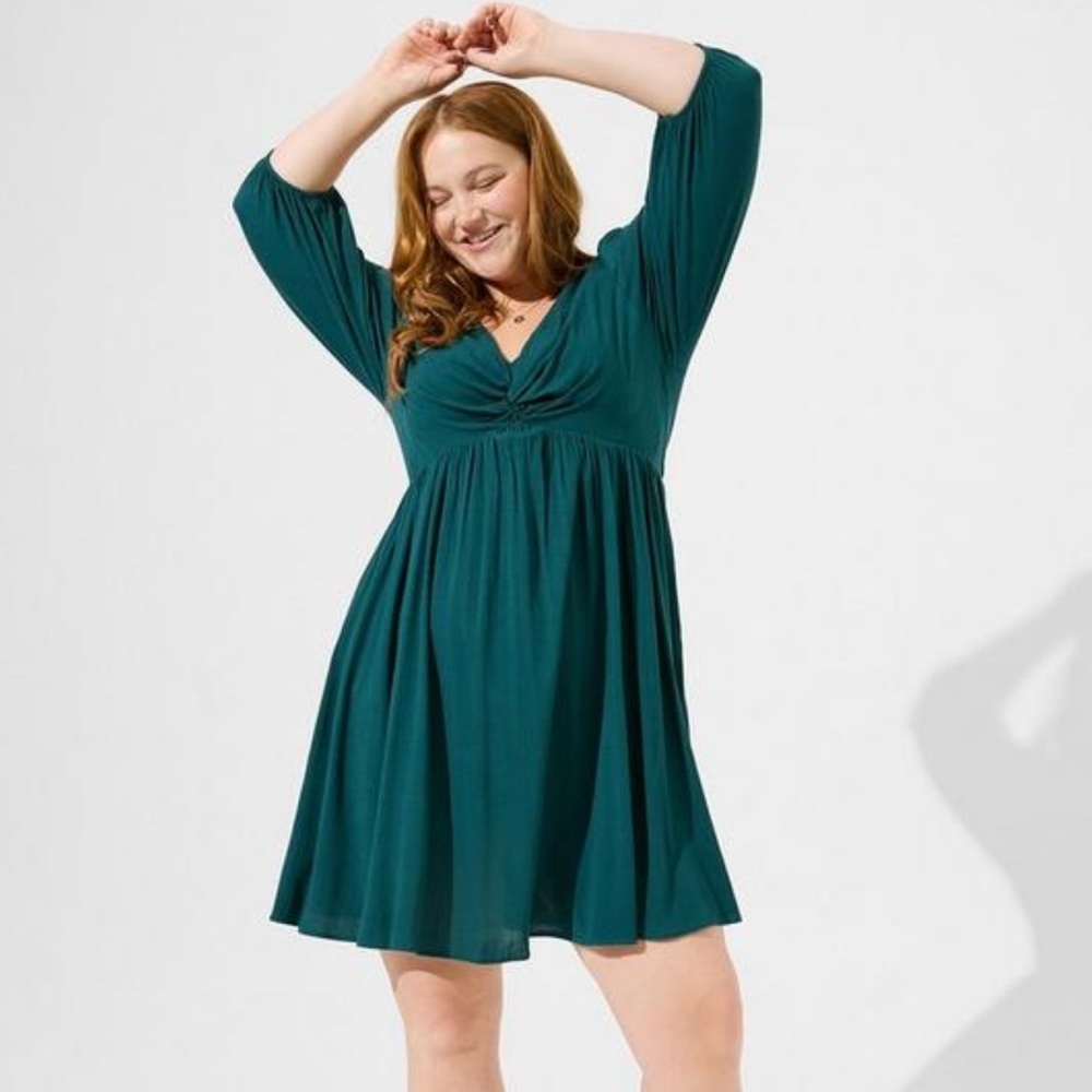 Torrid Mini Rayon Slub Balloon Sleeve Twist Font Dress